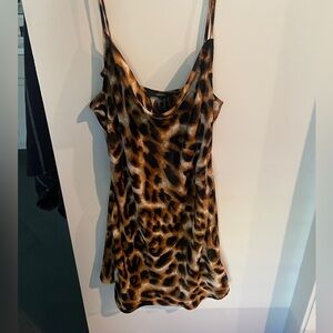 Spaghetti strap, cheetah silk slip dress